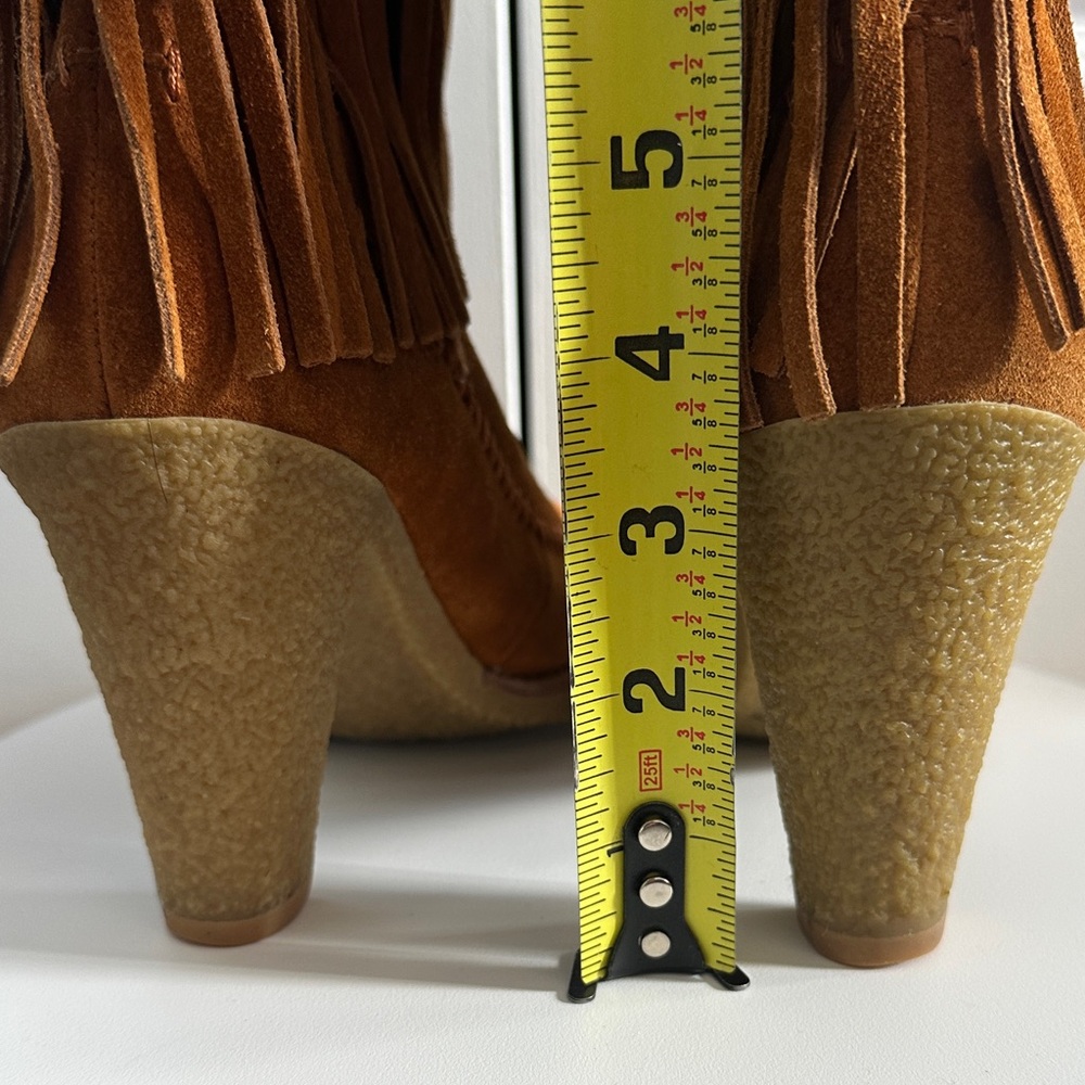 Michael Kors Brown Caramel Tiered Fringe Western Suede Leather Boho Boots Size 7 - Picture 9 of 13